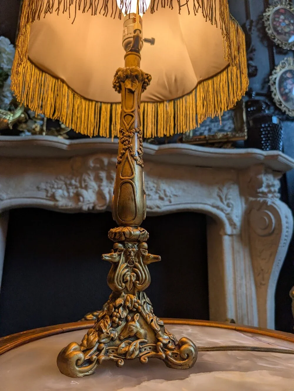 Vintage Ornate Gold Baroque Revival, Animal Figural motifs, Table Accent Lamp